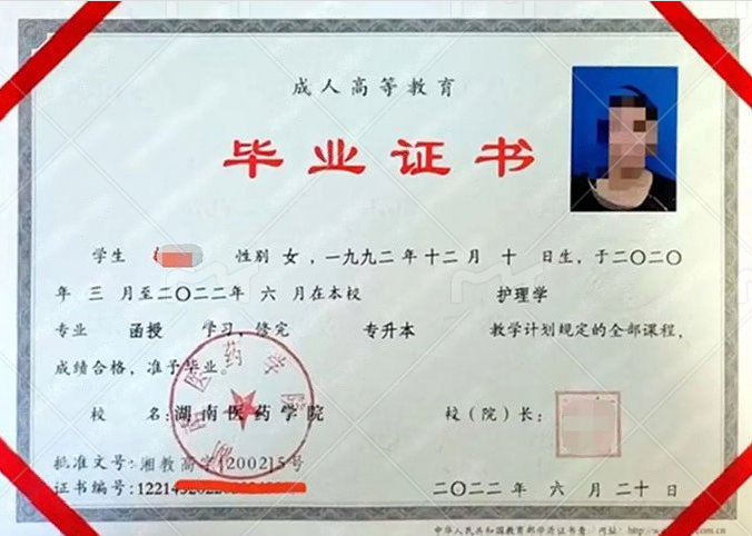 湖南医药学院2022年普通全日制本科毕业证书样本图片（市场营销）